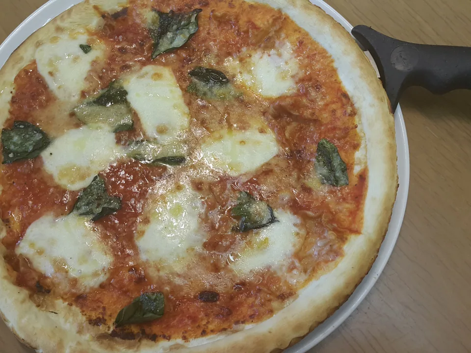 Margherita pizza photographed from above