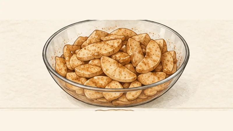 アップルパイの手順5「りんごを調味する」を示す調理イラスト。