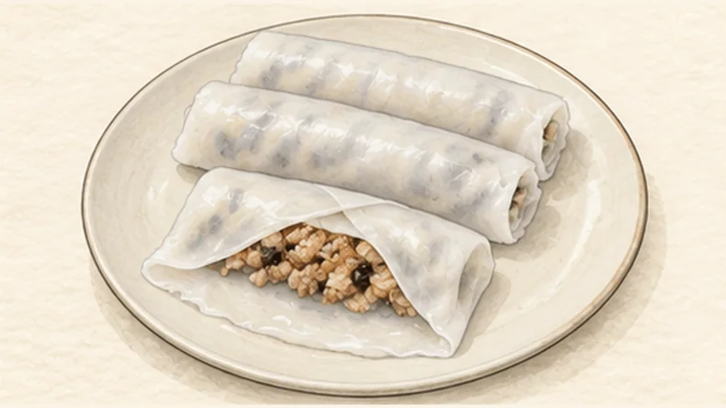 ภาพวาดการปรุงบั๋นก๊วน — แป้งนึ่งไส้หมูเห็ด ขั้นตอนที่ 6: ม้วนเบาแล้วทำซ้ำ