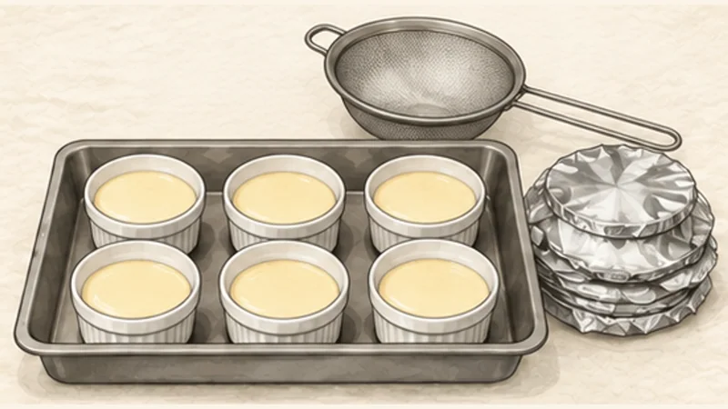 ภาพวาดการปรุงบั๊ญฟลาน — พุดดิ้งคาราเมลเวียดนาม ขั้นตอนที่ 5: กรองแล้วเท