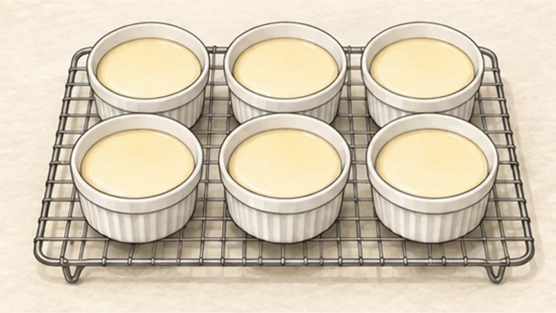 ภาพวาดการปรุงบั๊ญฟลาน — พุดดิ้งคาราเมลเวียดนาม ขั้นตอนที่ 7: พักแล้วแช่เย็น