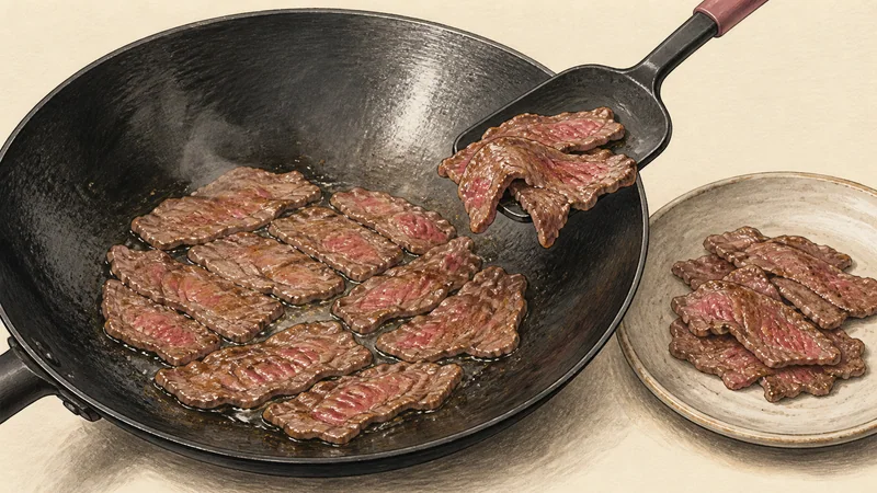 Dry-fried beef chow fun, step 3: Sear the beef.
