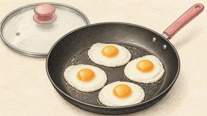 채소 비빔밥 9단계 '살균 달걀 부치기'를 보여 주는 조리 삽화.