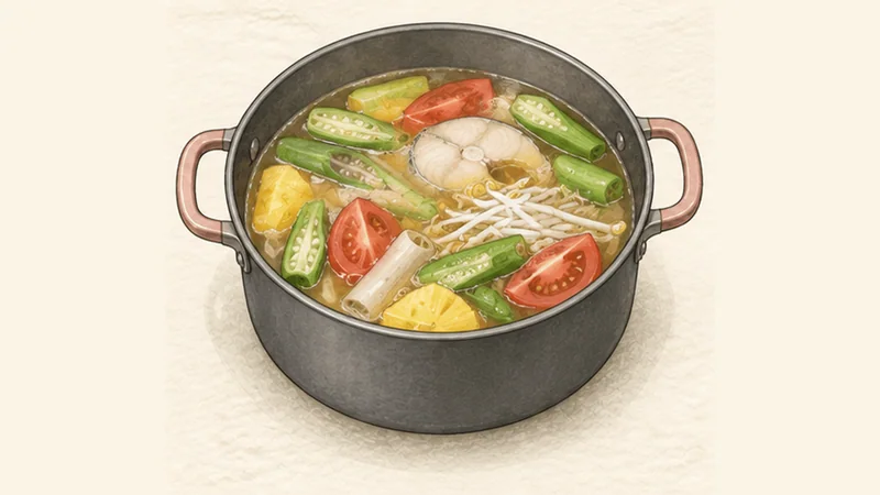 까인 쭈아 까 — 새콤달콤 생선국 5단계 '생선 모양 지키며 채소 익히기'를 보여 주는 조리 삽화.