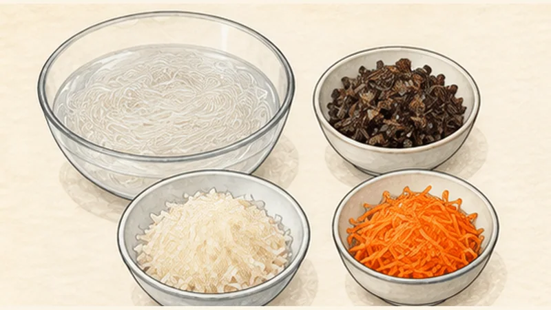 Chả Giò — Crispy Spring Rolls, step 1: Soften and drain the dry ingredients.
