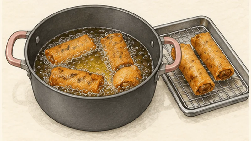 Chả Giò — Crispy Spring Rolls, step 7: Crisp with a second fry.