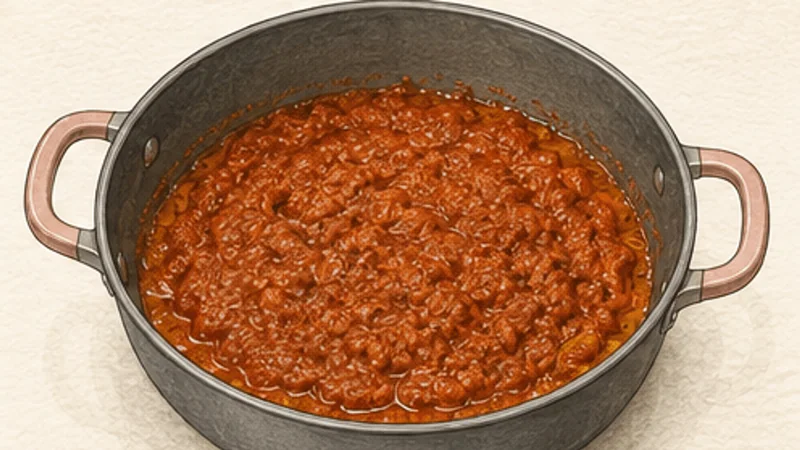 차나 마살라 4단계 '토마토 마살라 졸이기'를 보여 주는 조리 삽화.