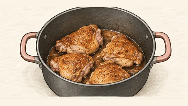 ภาพวาดการปรุงกัมโบไก่และไส้กรอก ขั้นตอนที่ 1: ย่างไก่ให้เกรียม