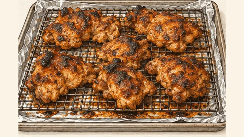 ภาพวาดการปรุงแรปไก่ชาวาร์มา ขั้นตอนที่ 4: อบจนเกรียมและสุกปลอดภัย