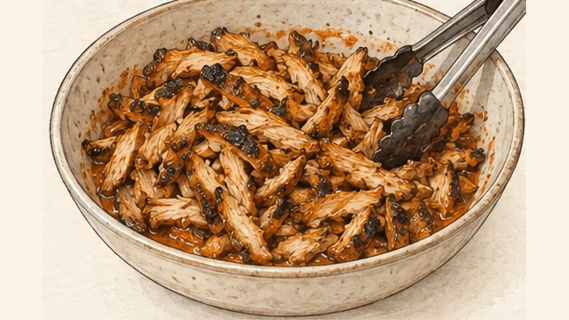 ภาพวาดการปรุงแรปไก่ชาวาร์มา ขั้นตอนที่ 5: หั่นขวางเส้นใย
