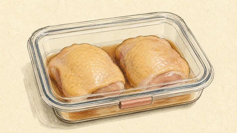 ภาพวาดการปรุงไก่เทอริยากิ ขั้นตอนที่ 3: หมักสั้น ๆ