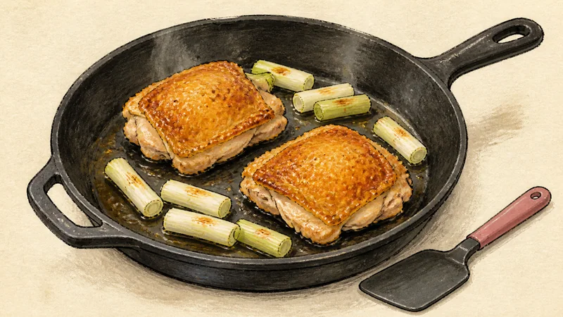 ภาพวาดการปรุงไก่เทอริยากิ ขั้นตอนที่ 5: ปรุงอีกด้าน