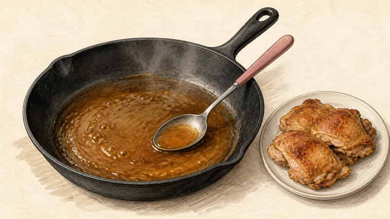 ภาพวาดการปรุงไก่เทอริยากิ ขั้นตอนที่ 6: เคี่ยวซอสให้ข้น