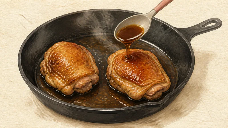 ภาพวาดการปรุงไก่เทอริยากิ ขั้นตอนที่ 7: เคลือบซอสบนไก่