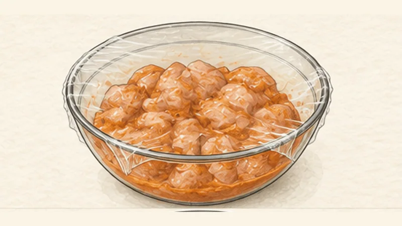 ภาพวาดการปรุงชิกเกนทิกก้ามาซาลา ขั้นตอนที่ 1: หมักไก่