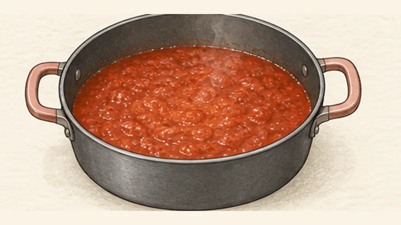 Chiles Rellenos, step 4: Cook the tomato salsa.