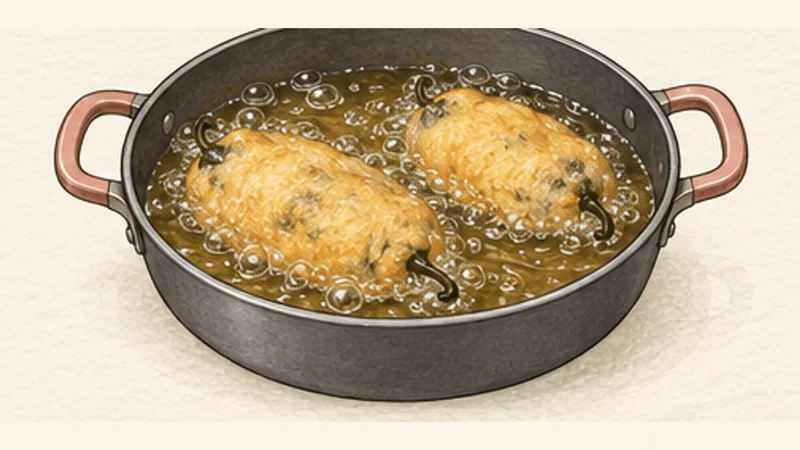 Chiles Rellenos, step 10: Batter and fry in batches.