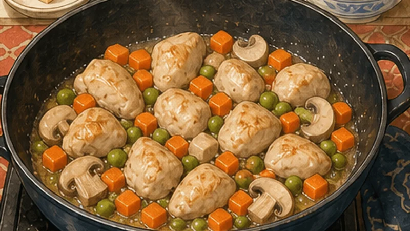Tainan Coffin Bread, step 1: Cook the chicken and vegetables.