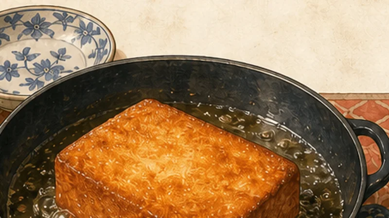 Tainan Coffin Bread, step 4: Fry the bread blocks.