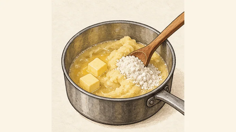 ภาพวาดการปรุงโคชินญาไก่ ขั้นตอนที่ 4: ทำแป้งห่อ