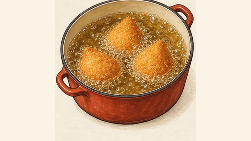 ภาพวาดการปรุงโคชินญาไก่ ขั้นตอนที่ 9: ทอดจนสีทอง