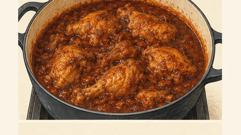 ภาพวาดการปรุงโดโรวัตสตูว์ไก่เอธิโอเปีย ขั้นตอนที่ 4: ตุ๋นไก่จนนุ่ม