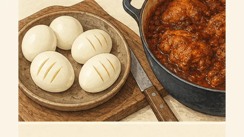 ภาพวาดการปรุงโดโรวัตสตูว์ไก่เอธิโอเปีย ขั้นตอนที่ 5: ต้มไข่ให้สุก