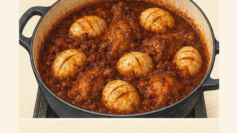 ภาพวาดการปรุงโดโรวัตสตูว์ไก่เอธิโอเปีย ขั้นตอนที่ 6: ให้ไข่ซึมซอส