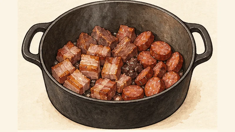Feijoada, step 2: Brown the meats.