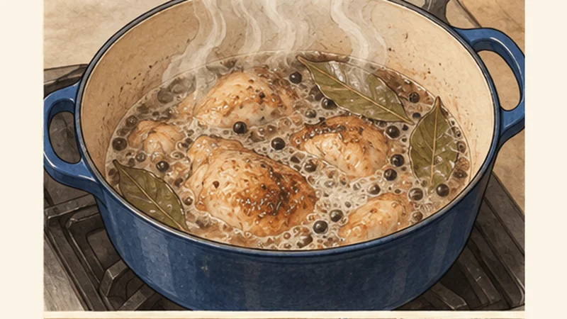 ภาพวาดการปรุงไก่อะโดโบฟิลิปปินส์ ขั้นตอนที่ 3: เติมน้ำส้มสายชูแล้วต้มสั้น ๆ