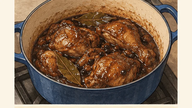 ภาพวาดการปรุงไก่อะโดโบฟิลิปปินส์ ขั้นตอนที่ 5: เคี่ยวซอสให้ข้น