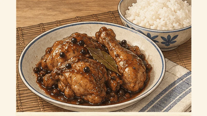 ภาพวาดการปรุงไก่อะโดโบฟิลิปปินส์ ขั้นตอนที่ 6: เสิร์ฟกับข้าว