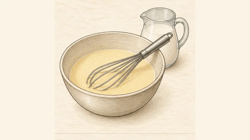 ภาพวาดการปรุงเครปฝรั่งเศส ขั้นตอนที่ 1: เริ่มจากแป้งข้นเนียน
