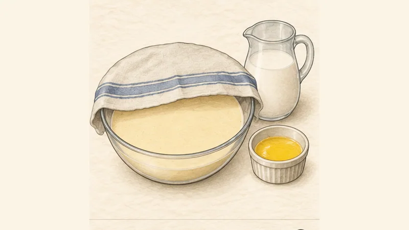 ภาพวาดการปรุงเครปฝรั่งเศส ขั้นตอนที่ 2: ทำแป้งให้บางและพัก