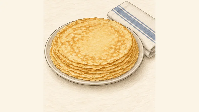 ภาพวาดการปรุงเครปฝรั่งเศส ขั้นตอนที่ 6: ทำซ้ำและซ้อนให้นุ่ม