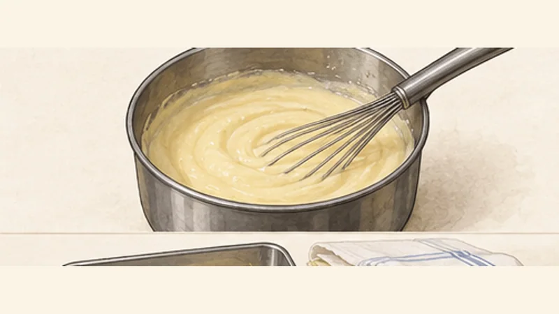 ภาพวาดการปรุงกาลักโตบูเรโก ขั้นตอนที่ 5: กวนฐานเซโมลินา
