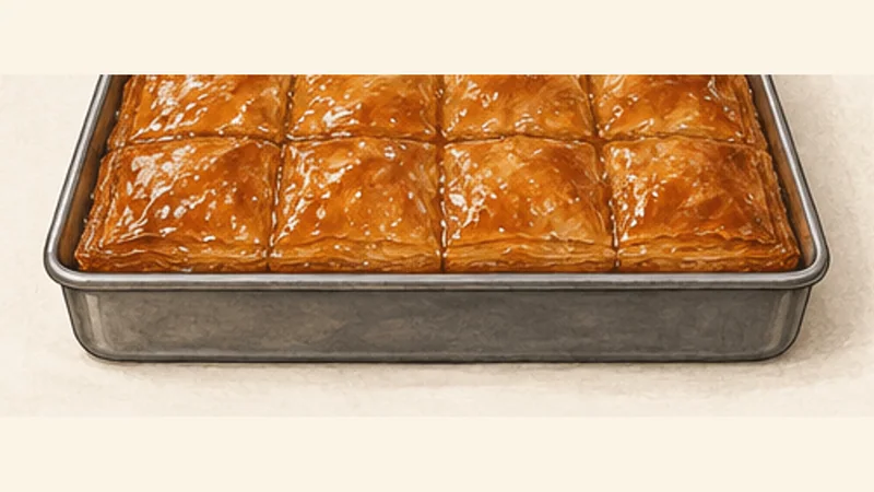 ภาพวาดการปรุงกาลักโตบูเรโก ขั้นตอนที่ 14: ราดไซรัปเย็นบนขนมร้อน