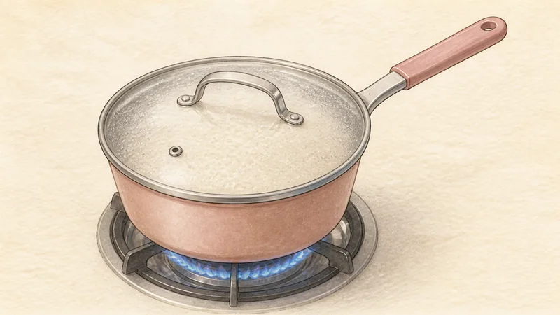 모둠 김밥 2단계 '밥 짓고 뜸 들이기'를 보여 주는 조리 삽화.