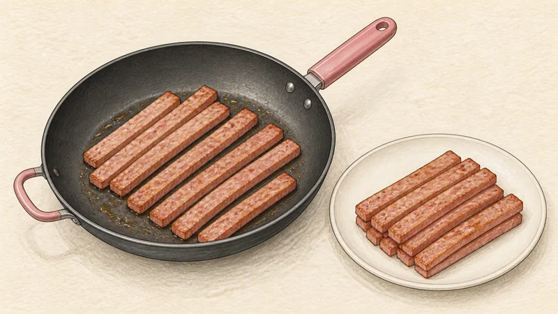 모둠 김밥 5단계 '햄 익히기'를 보여 주는 조리 삽화.