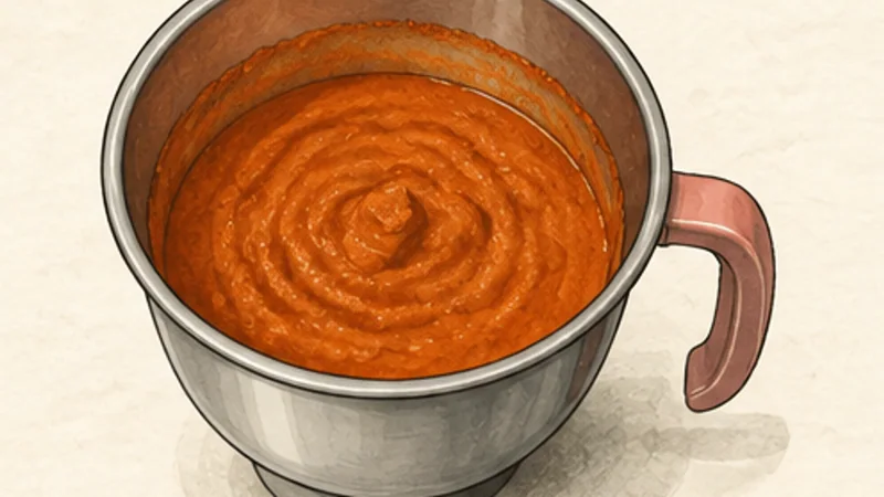 ภาพวาดการปรุงแกงปลากัว ขั้นตอนที่ 3: ปั่นมาซาลามะพร้าว