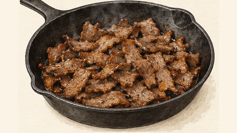 ハリファックス・ドネアの手順4「肉を切って焼き付ける」を示す調理イラスト。