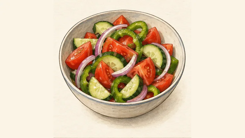 ภาพวาดการปรุงโฮเรียติกี ขั้นตอนที่ 2: เตรียมแตงกวา พริก และหอม