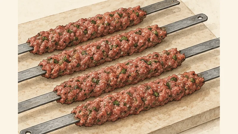 イラク風ラム・コフタ kebabの手順4「コフタを成形する」を示す調理イラスト。