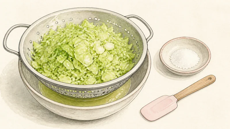 Japanese pork gyoza, step 1: Salt and drain cabbage.