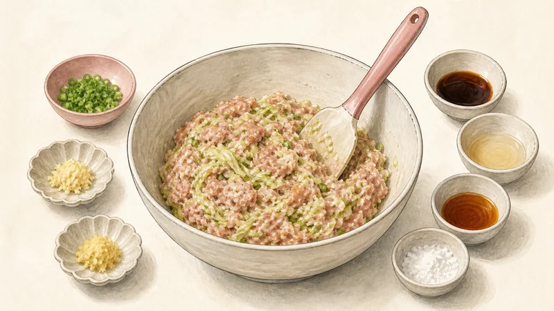 Japanese pork gyoza, step 2: Mix the pork filling.