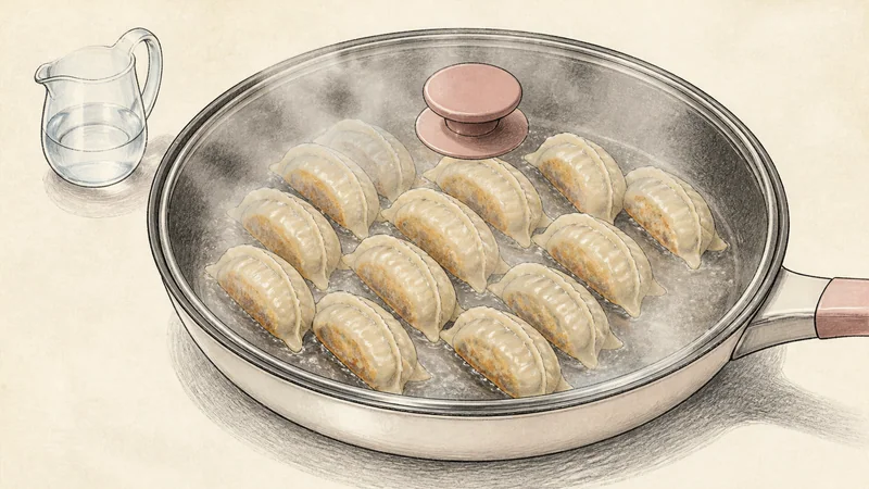 Japanese pork gyoza, step 6: Steam until the pork is 74°C.