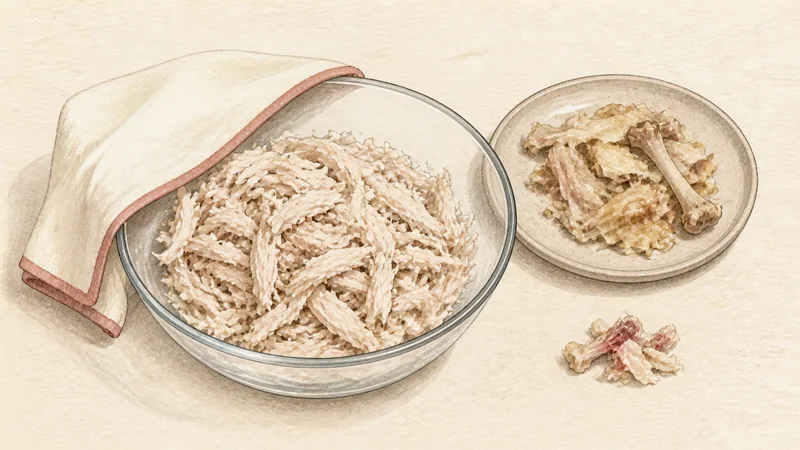 ภาพวาดการปรุงคัลกุกซูไก่ ขั้นตอนที่ 7: ฉีกไก่สุก