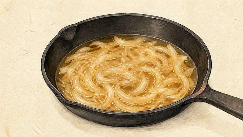 ภาพวาดการปรุงคัตสึด้ง ขั้นตอนที่ 6: เคี่ยวน้ำซอสหอมใหญ่
