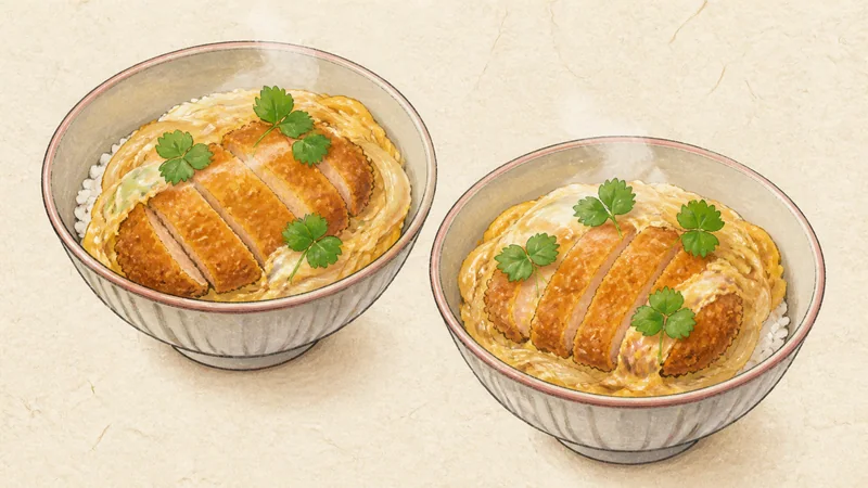 ภาพวาดการปรุงคัตสึด้ง ขั้นตอนที่ 8: จัดชามและเสิร์ฟ