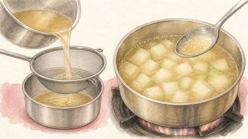 ภาพวาดการปรุงข้าวมันไก่ ขั้นตอนที่ 9: ทำน้ำซุปเสิร์ฟ